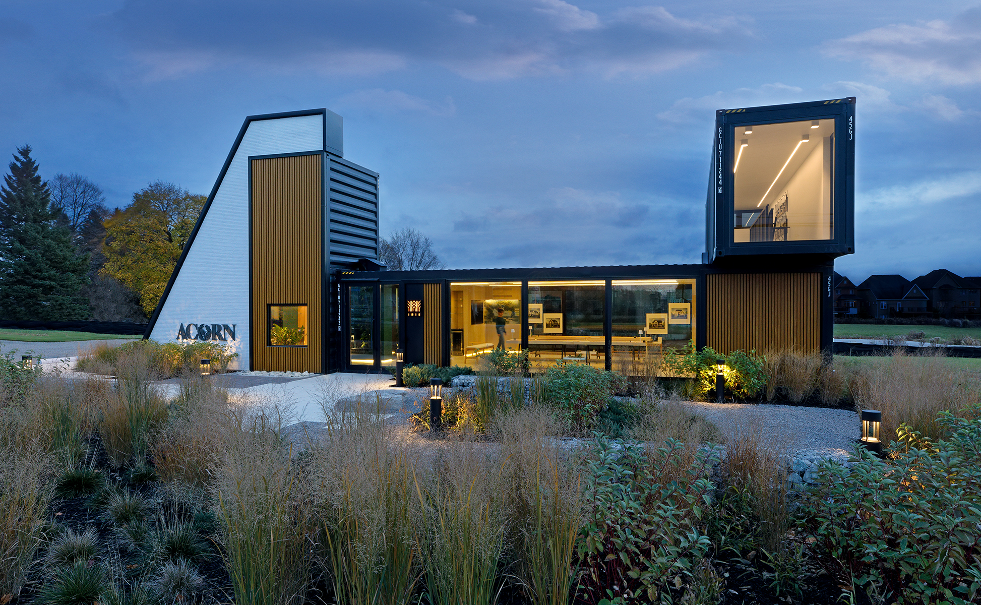 Acorn Iris model home exterior at dusk